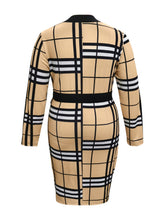 Plus Size Plaid V-Neck Long Sleeve Wrap Dress OutfitFlow